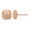 14K Rose Gold Polished Diamond-cut 10mm Puffed Square Post Earrings