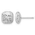 14K White Gold Polished Diamond-cut 10mm Puffed Square Post Earrings