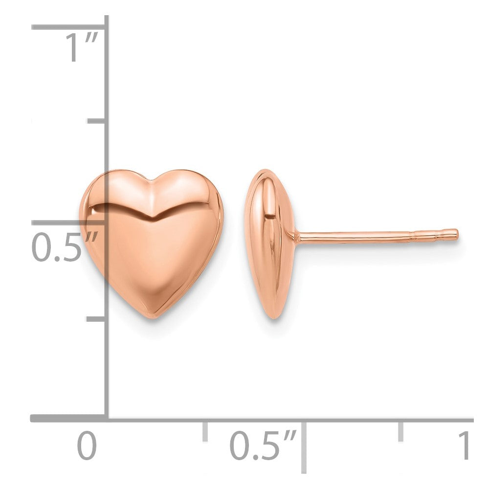 14K Rose Gold Polished Puffed Heart Post Earrings