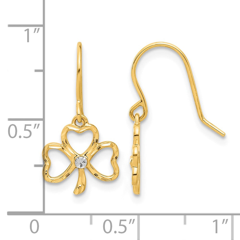 14k and White Rhodium D/C Clover Dangle Earrings