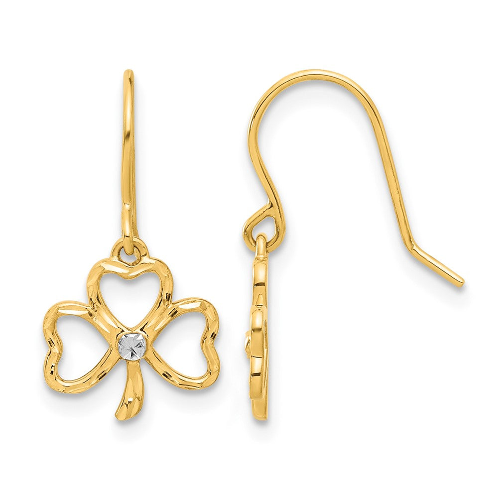 14k and White Rhodium D/C Clover Dangle Earrings