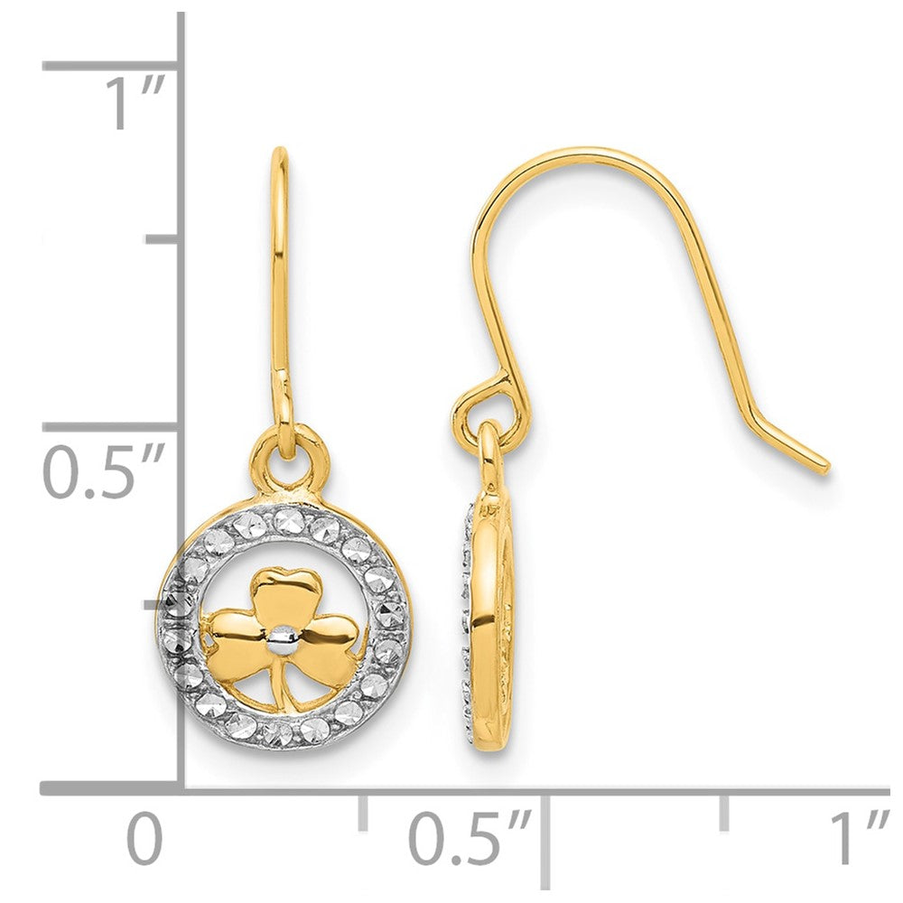 14k and White Rhodium D/C Clover in Circle Dangle Earrings