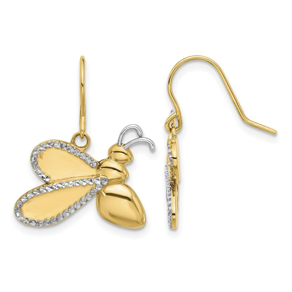 14k and White Rhodium D/C Bee Dangle Earrings