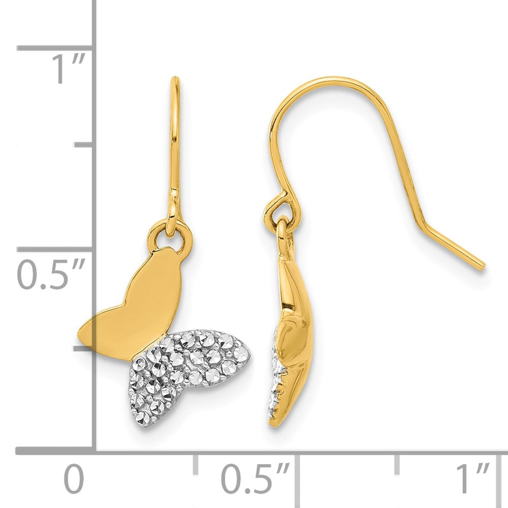 14k and White Rhodium D/C Butterfly Dangle Earrings