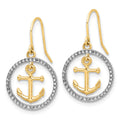 14k and White Rhodium D/C Anchor Dangle in Circle Dangle Earrings