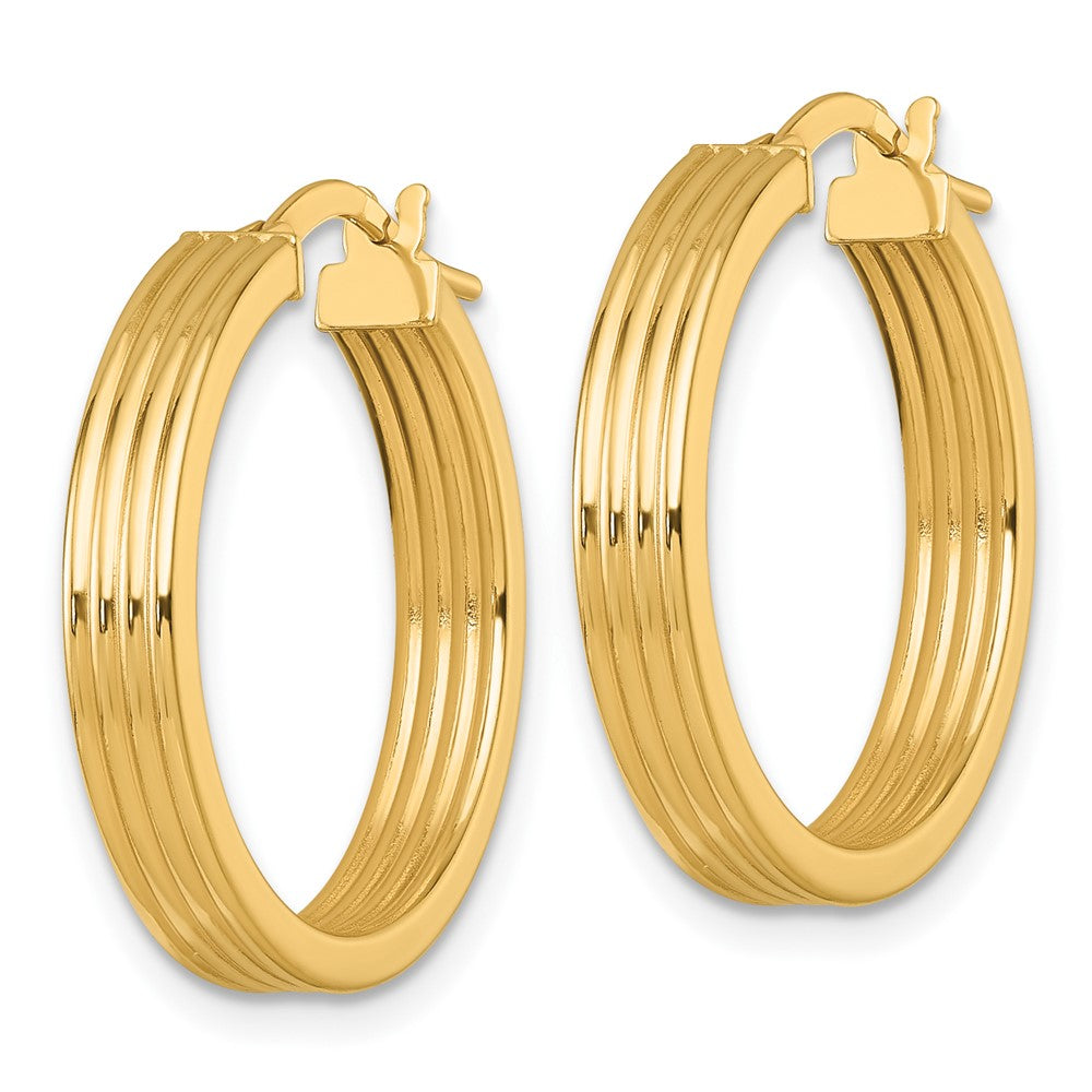 14k Polished Grooved Hoop Earrings