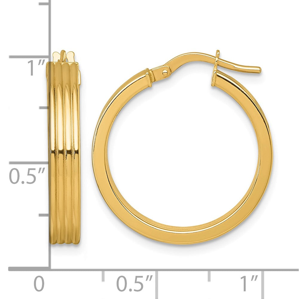 14k Polished Grooved Hoop Earrings