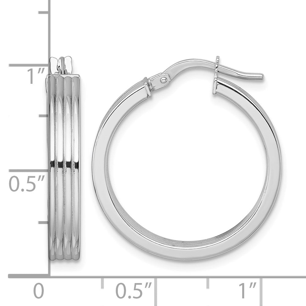 14k White Gold Polished Grooved Hoop Earrings