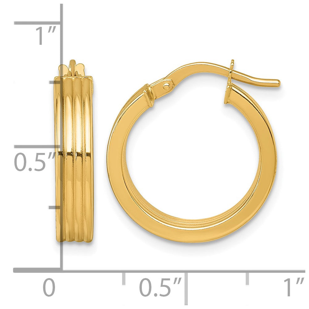 14k Polished Grooved Hoop Earrings