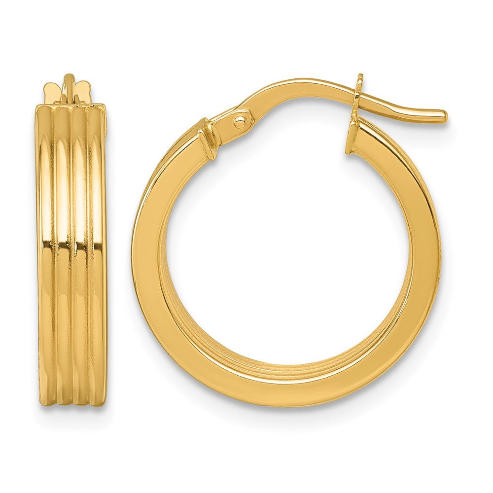 14k Polished Grooved Hoop Earrings