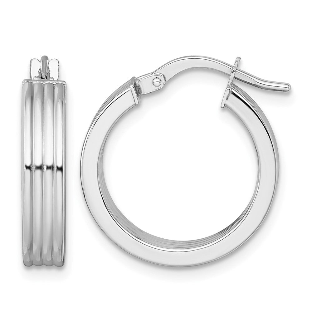 14k White Gold Polished Grooved Hoop Earrings