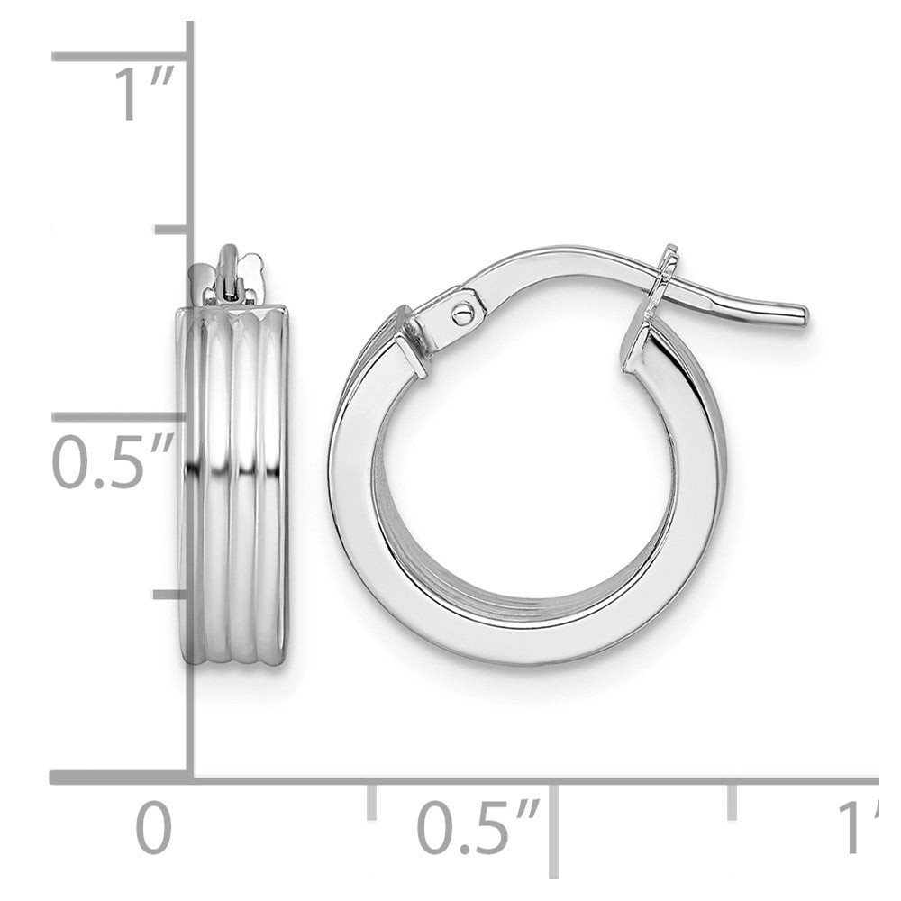 14k White Gold Polished Grooved Hoop Earrings