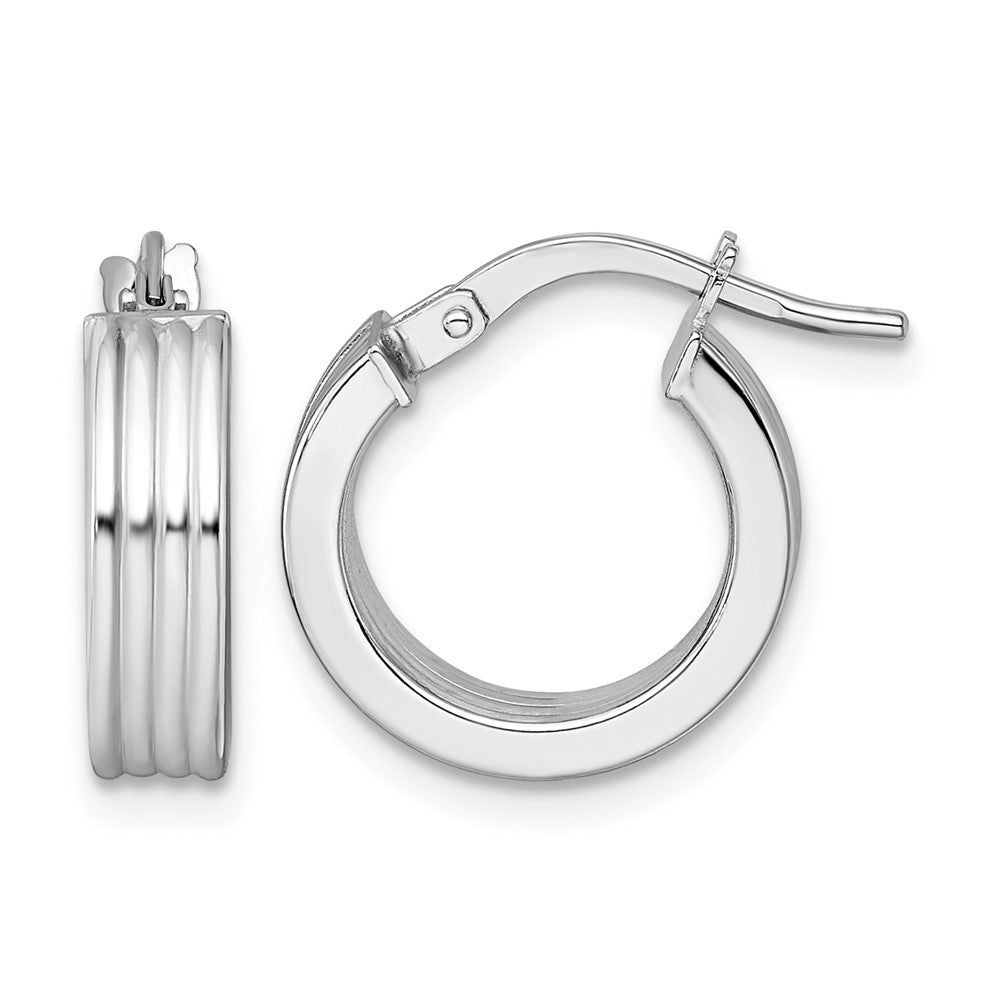 14k White Gold Polished Grooved Hoop Earrings