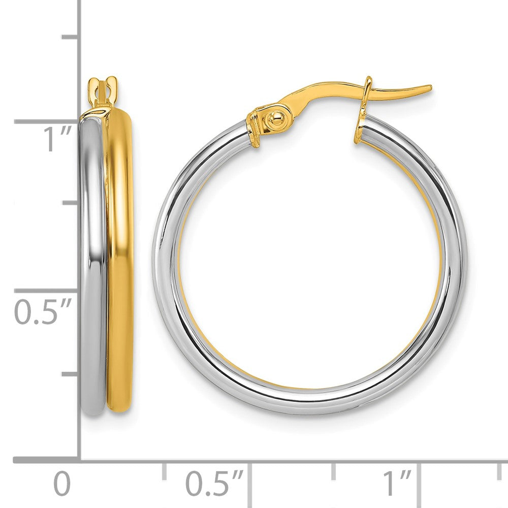14K with White Rhodium Polished Round Hoop Earrings