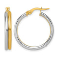 14K with White Rhodium Polished Round Hoop Earrings