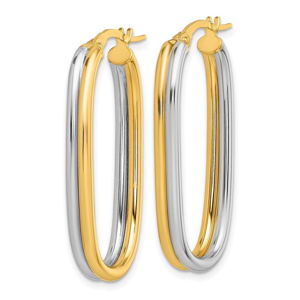 14K with White Rhodium Polished Oval Hoop Earrings