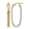 14K with White Rhodium Polished Oval Hoop Earrings
