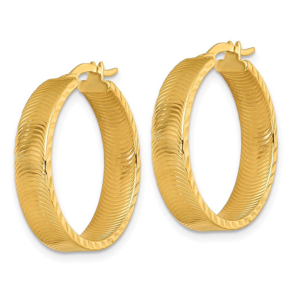 14k Polished Diamond-Cut Textured Hoop Earrings