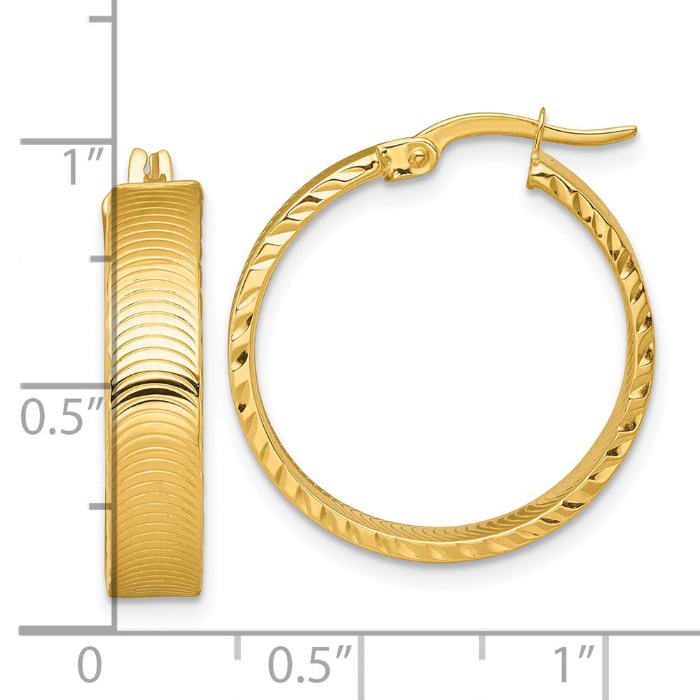 14k Polished Diamond-Cut Textured Hoop Earrings