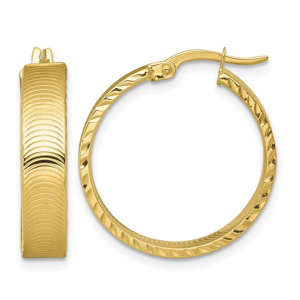 14k Polished Diamond-Cut Textured Hoop Earrings