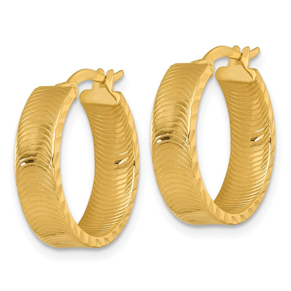 14k Polished Diamond-Cut Textured Hoop Earrings