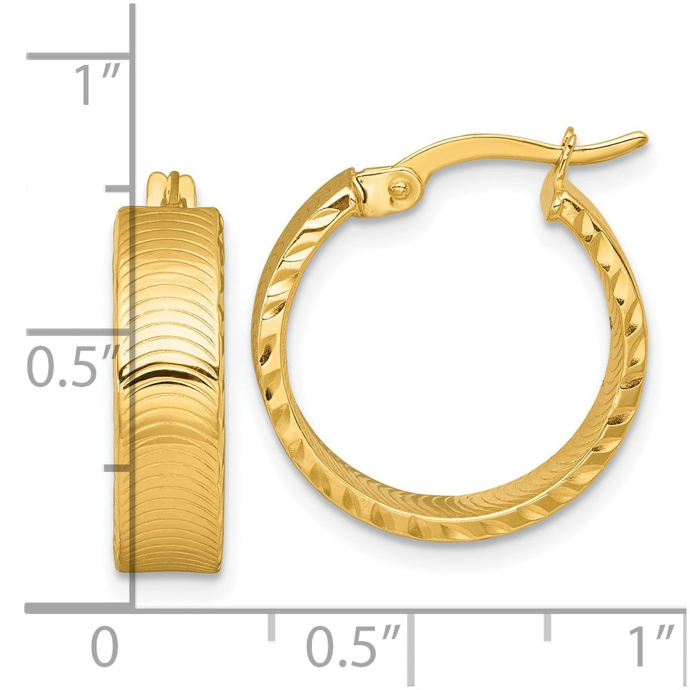 14k Polished Diamond-Cut Textured Hoop Earrings
