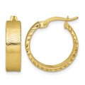 14k Polished Diamond-Cut Textured Hoop Earrings