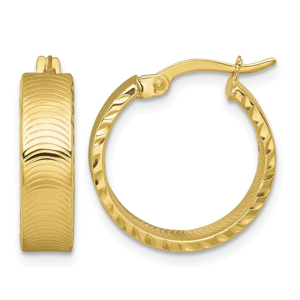 14k Polished Diamond-Cut Textured Hoop Earrings