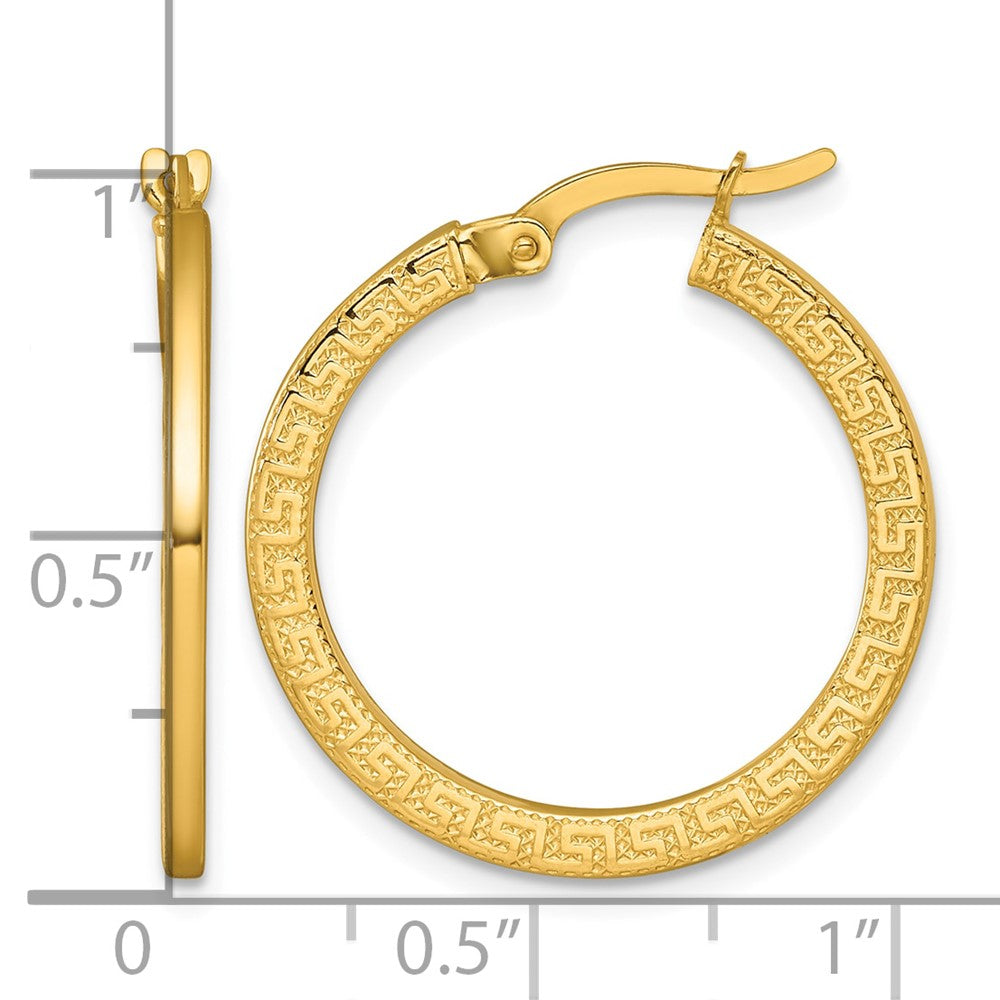 14k Polished Textured Greek Key Hoop Earrings
