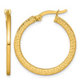 14k Polished Textured Greek Key Hoop Earrings