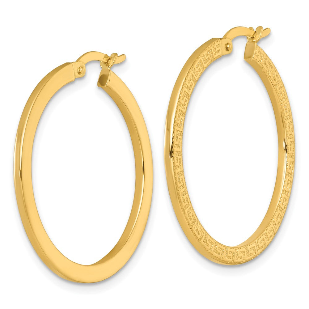 14k Polished Textured Greek Key Hoop Earrings