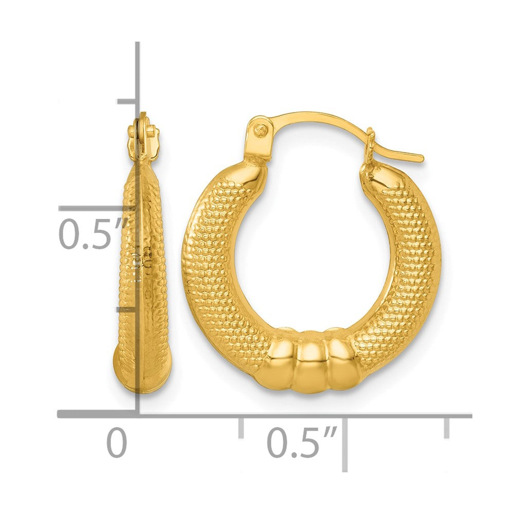 14k Polished And Textured Hoop Earrings