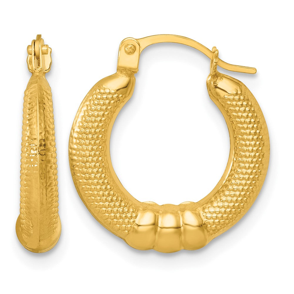 14k Polished And Textured Hoop Earrings