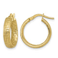 14K Polished Textured 4mm Greek Key Textured Inside Hinged Hoop Earrings