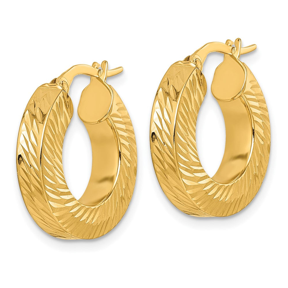 14K Polished and Diamond-cut Square Tube Hoop Earrings