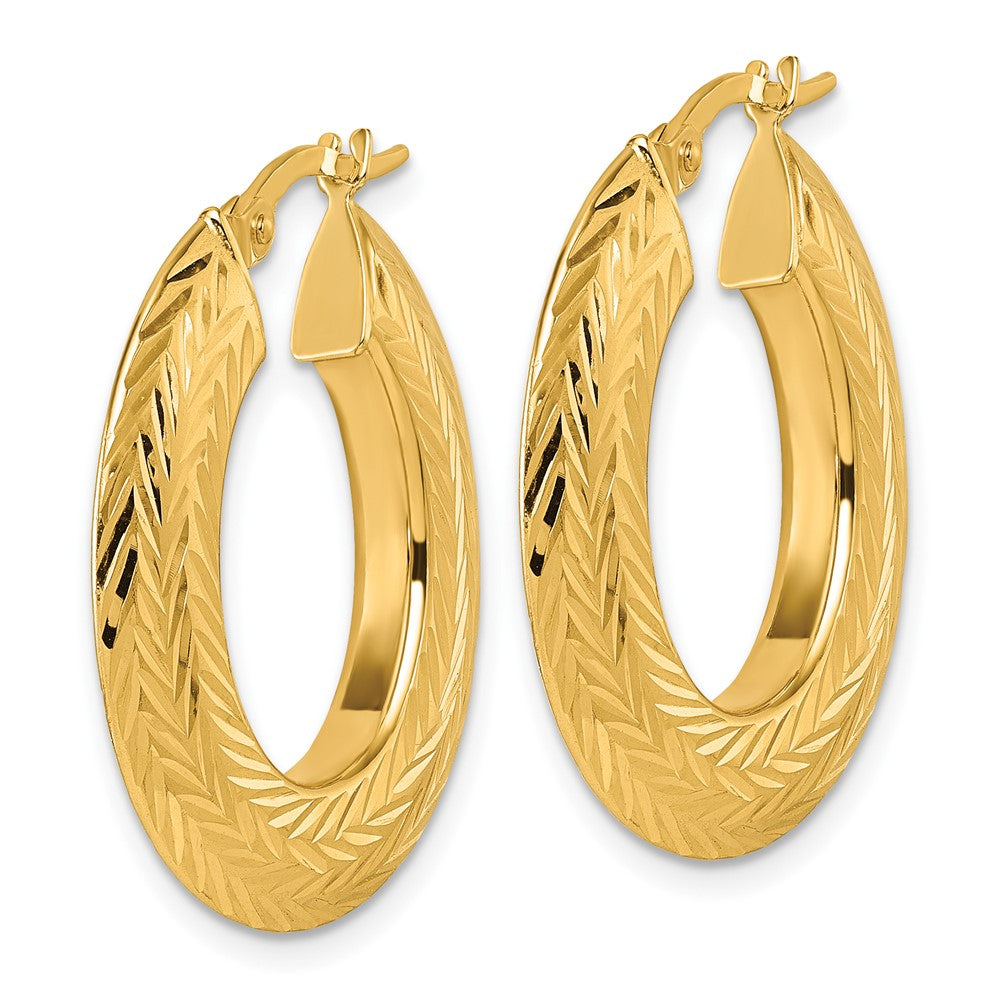 14K Polished and Diamond-cut Oval Hoop Earrings