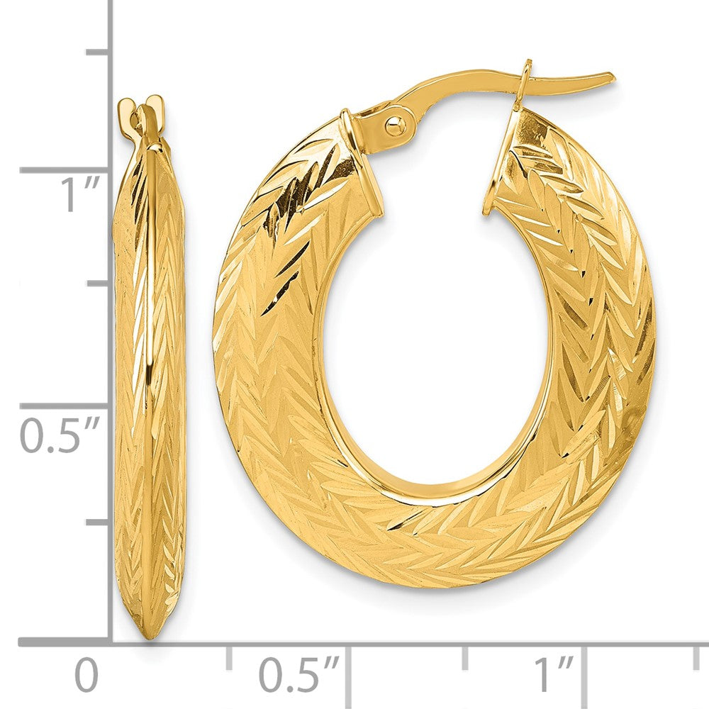 14K Polished and Diamond-cut Oval Hoop Earrings