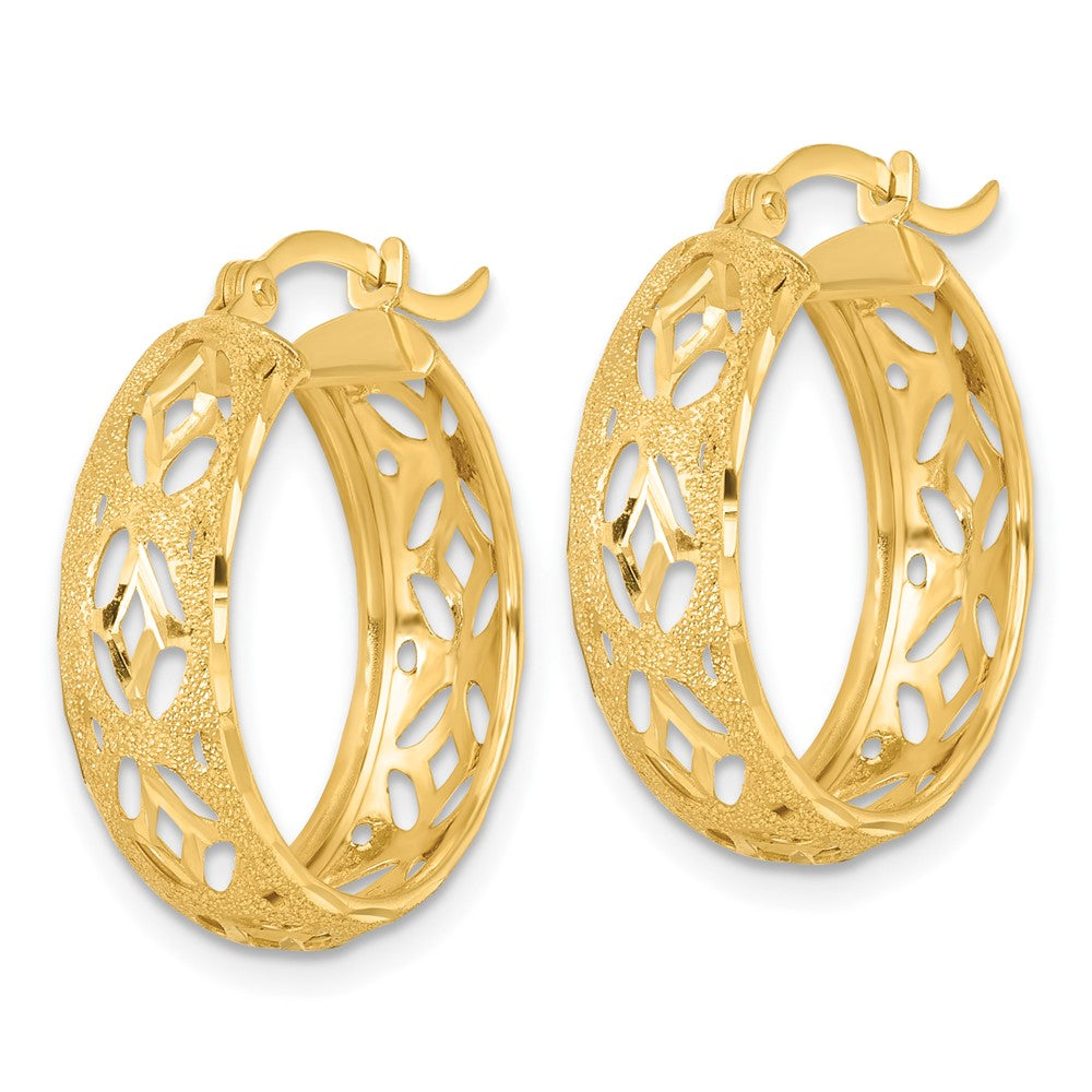 14k Polished Laser & D/C 6.15mm Fancy Design Round Hoop Earrings