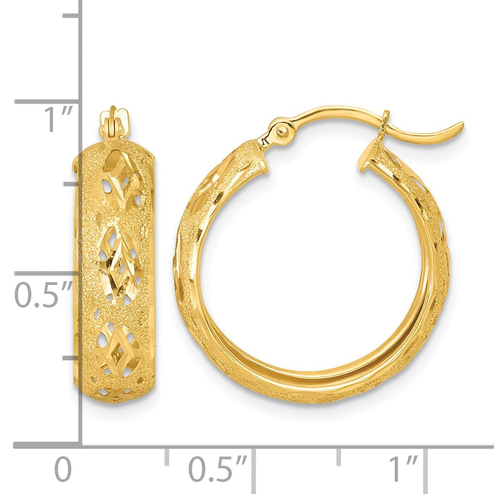 14k Polished Laser & D/C 6.15mm Fancy Design Round Hoop Earrings