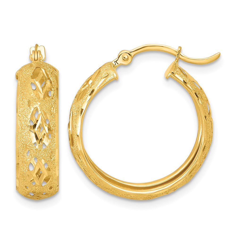 14k Polished Laser & D/C 6.15mm Fancy Design Round Hoop Earrings