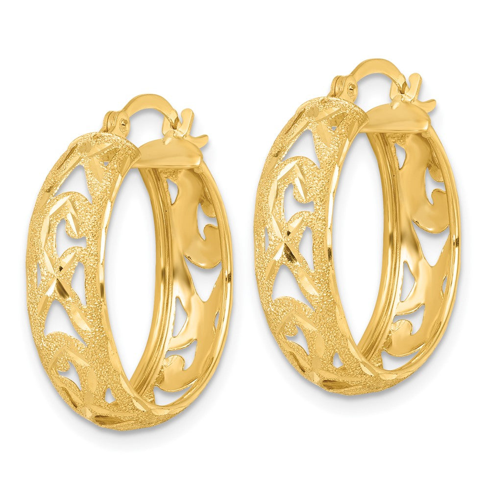 14k Polished Laser & D/C 6.15mm Fancy Design Round Hoop Earrings