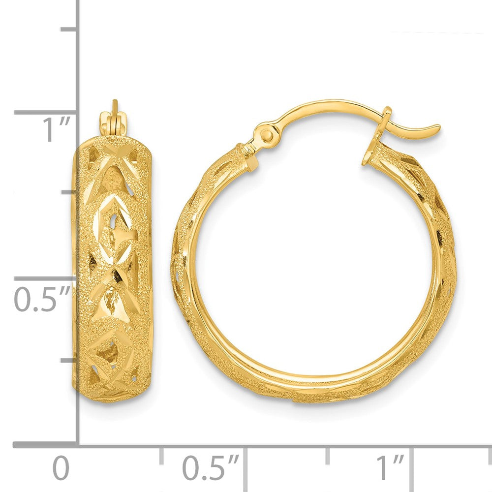 14k Polished Laser & D/C 6.15mm Fancy Design Round Hoop Earrings