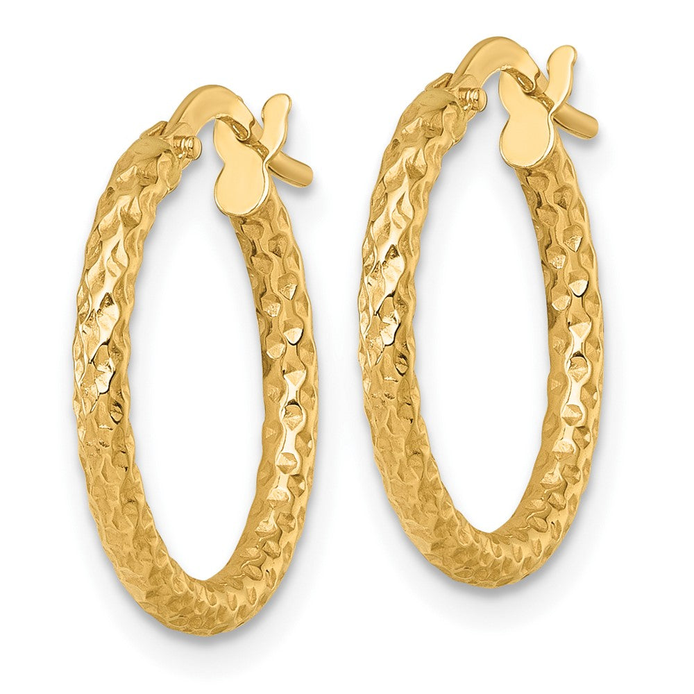 14k Polished Diamond-cut Hoop Earrings