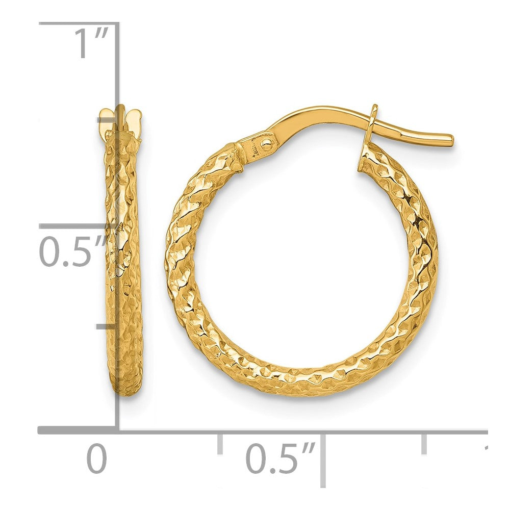 14k Polished Diamond-cut Hoop Earrings