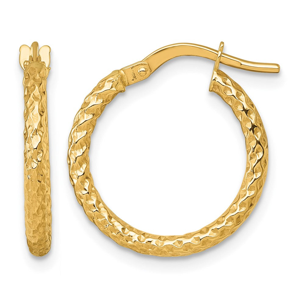 14k Polished Diamond-cut Hoop Earrings