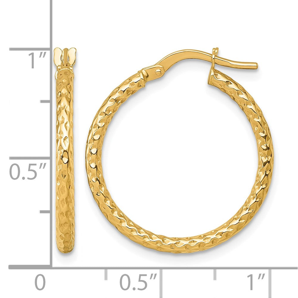 14k Polished Diamond-cut Hoop Earrings