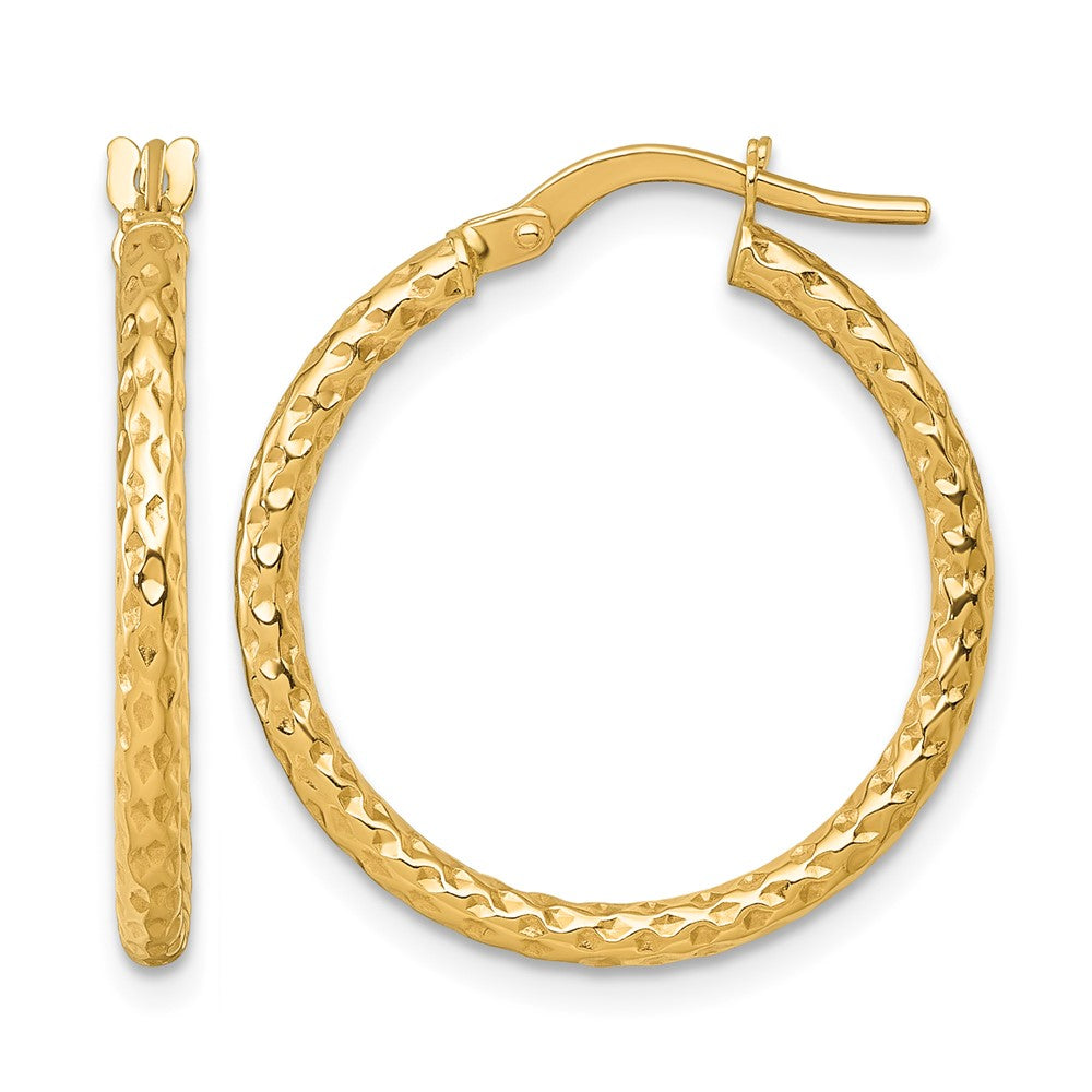 14k Polished Diamond-cut Hoop Earrings