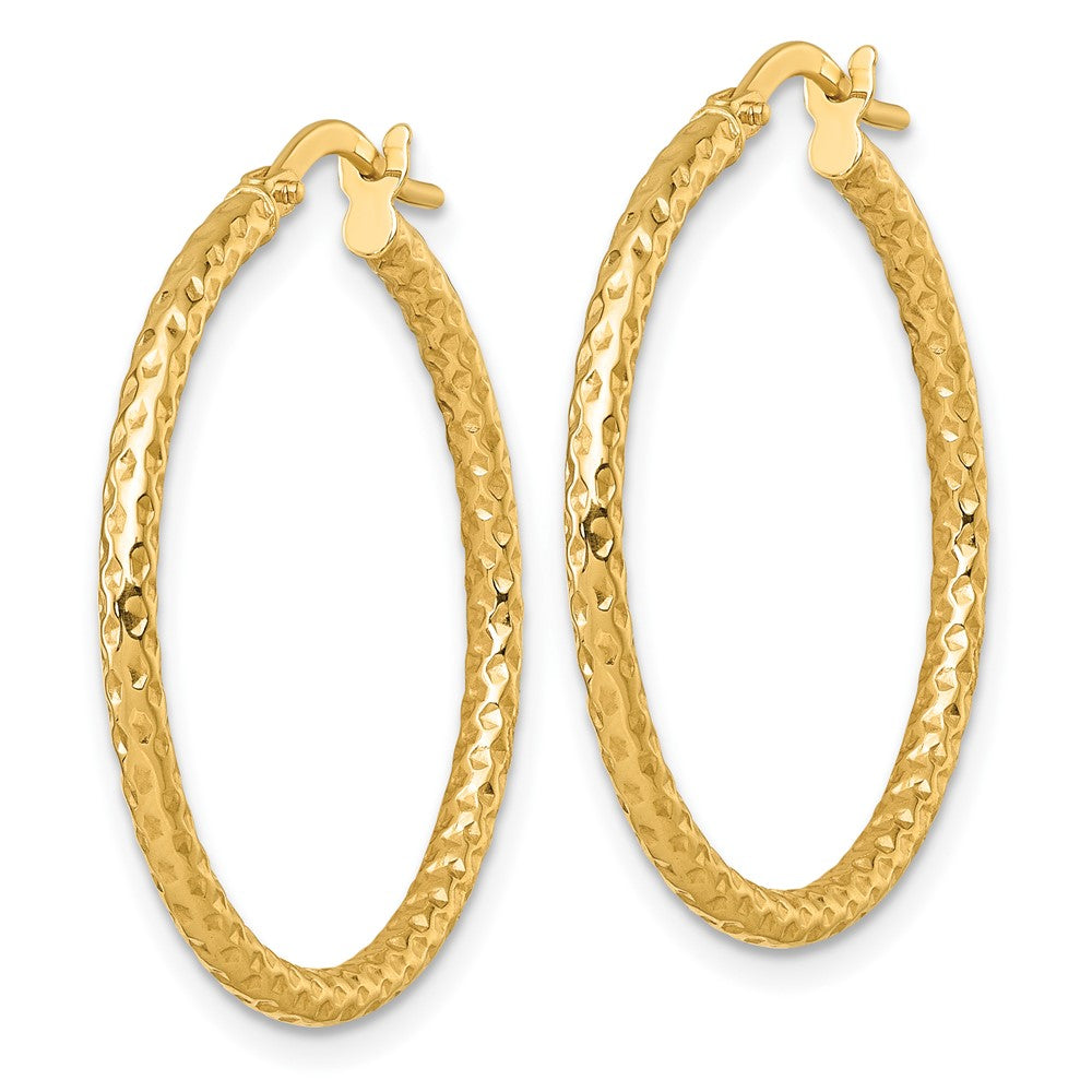14k Polished Diamond-cut Hoop Earrings