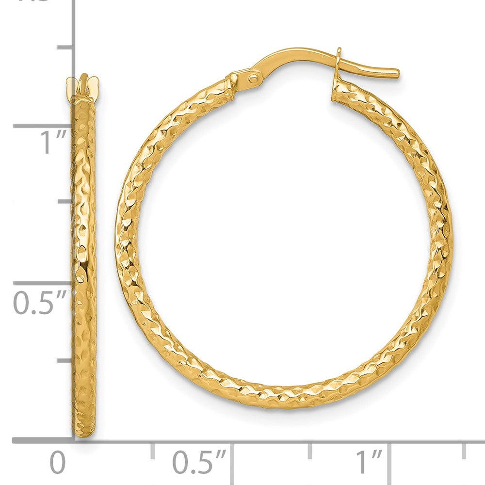 14k Polished Diamond-cut Hoop Earrings