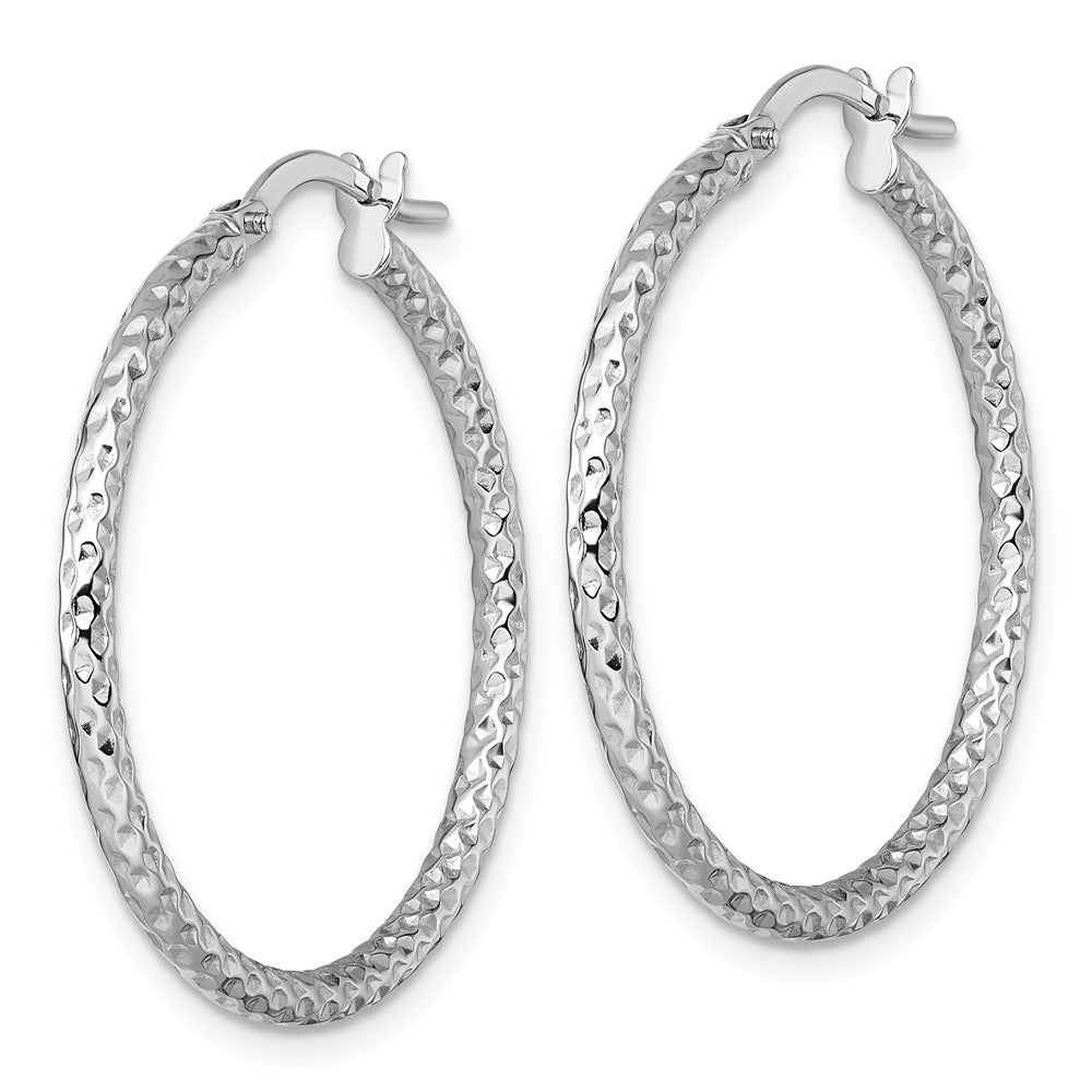 14k White Gold Polished Diamond-cut Hoop Earrings